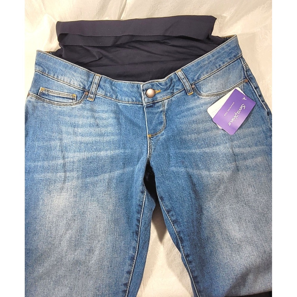 Seraphine Women's Lt Wash Distressed Over the Bump Maternity Jeans - US Sz 6